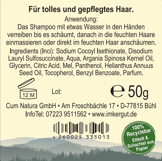 Festes Shampoo Etikett von hinten 